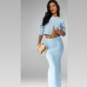 Missguided Elegant Light Blue Knit Maxi Skirt